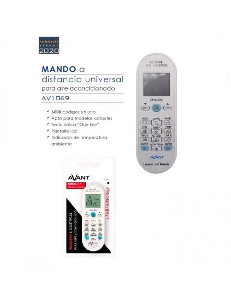 MANDO UNIVERSAL AIRE ACOND  6000CODIGOS AVANT