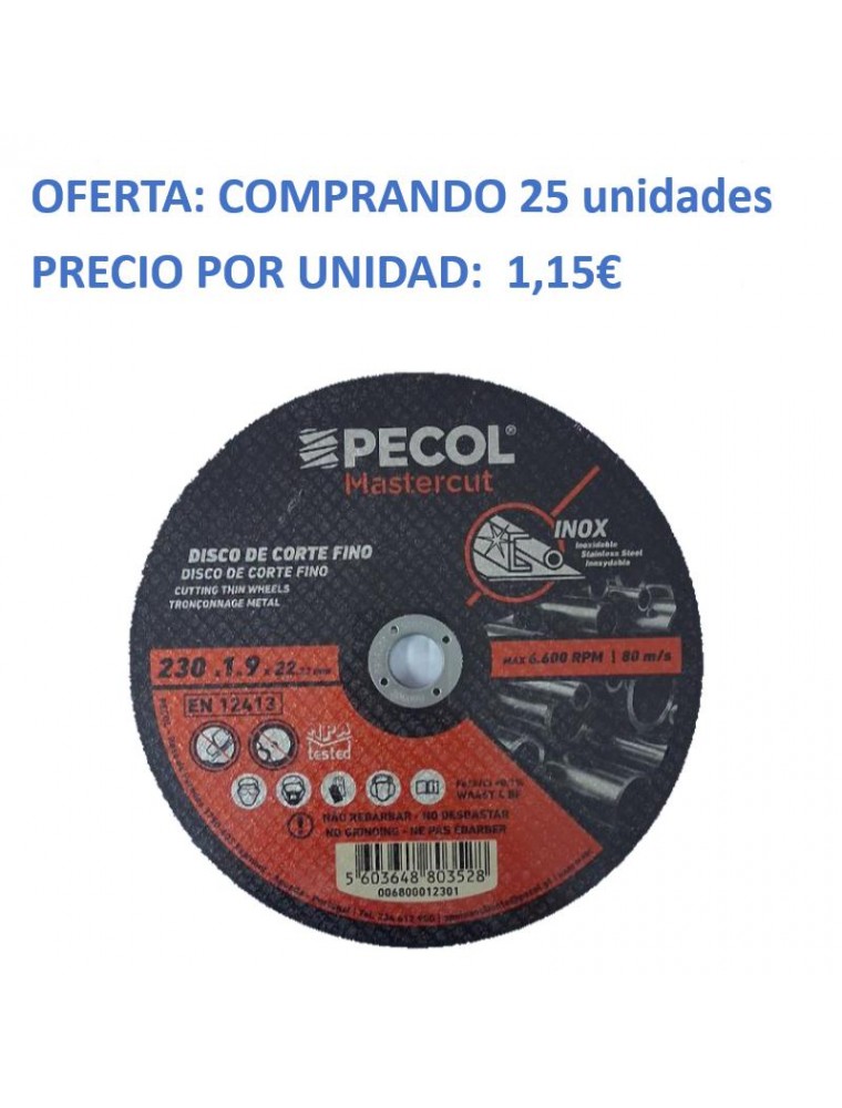 DISCO CORTE FINO INOXIDABLE 230x1 9